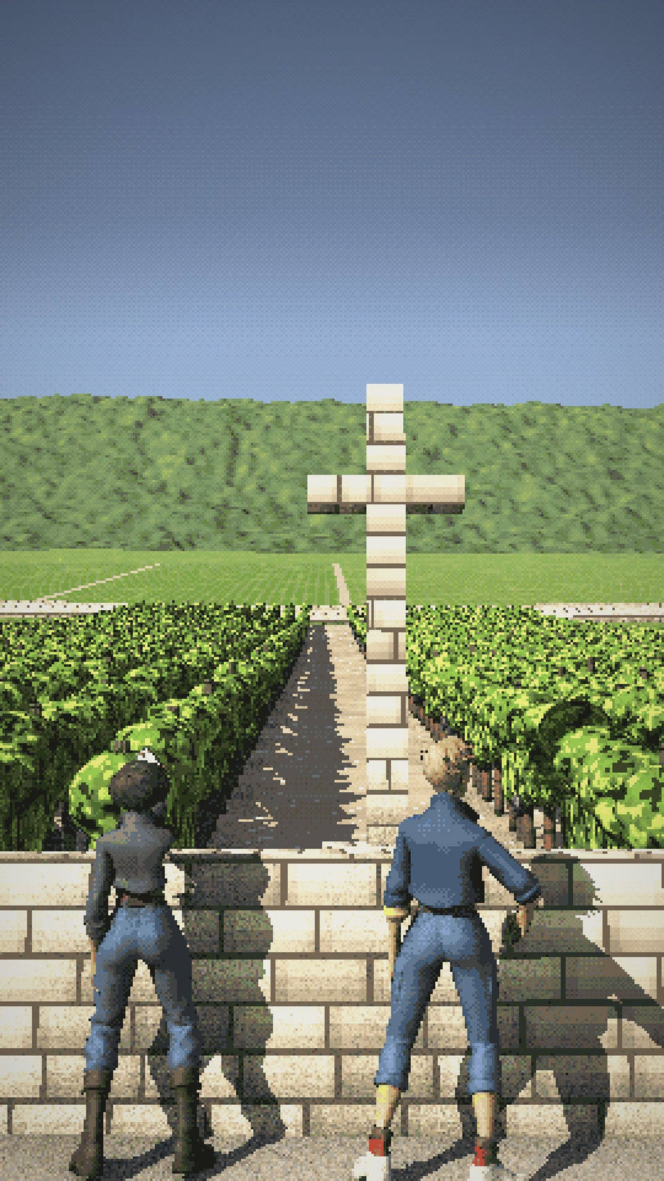 Video: Romanée-Saint-Vivant on a summer morning, visitors at the stone cross up the slope
